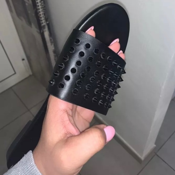 Spike detail black sandals, slip on - Picture 3 of 4